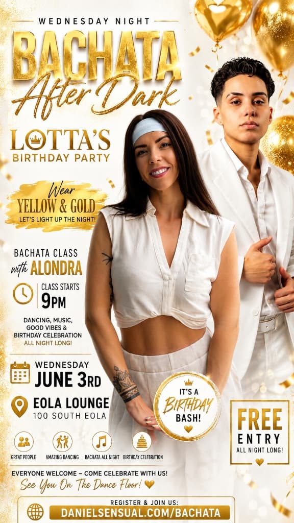 Bachata After Dark at Eola Lounge — Lotta's Birthday Party, Wednesday June 3